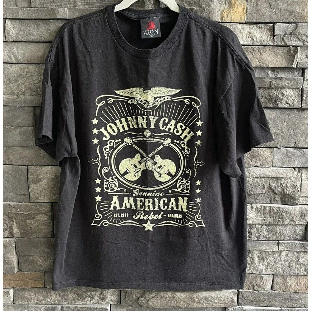 Zion Rootswear Black Johnny Cash American Rebel Graphic T Shirt Size XL